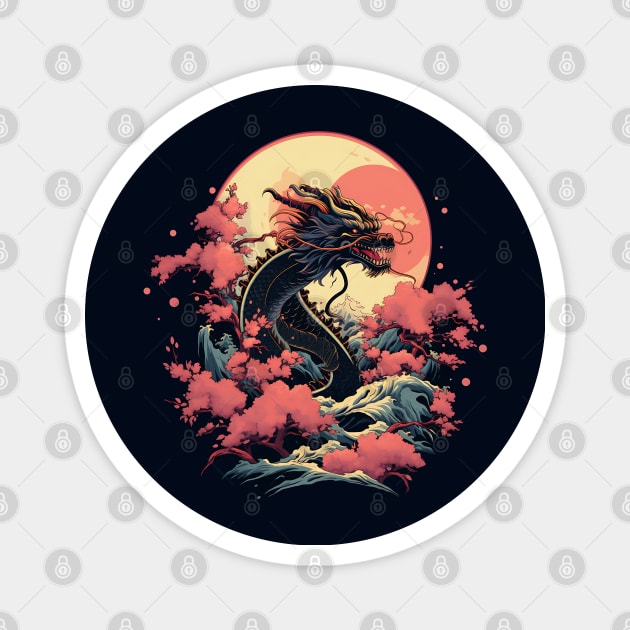 Japanese dragon with sun Magnet by skgadgets